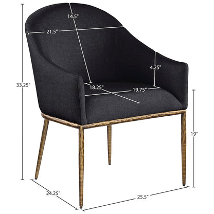Ferro Black Linen Textured Performance Fabric Upholstered Dining Arm Chair
