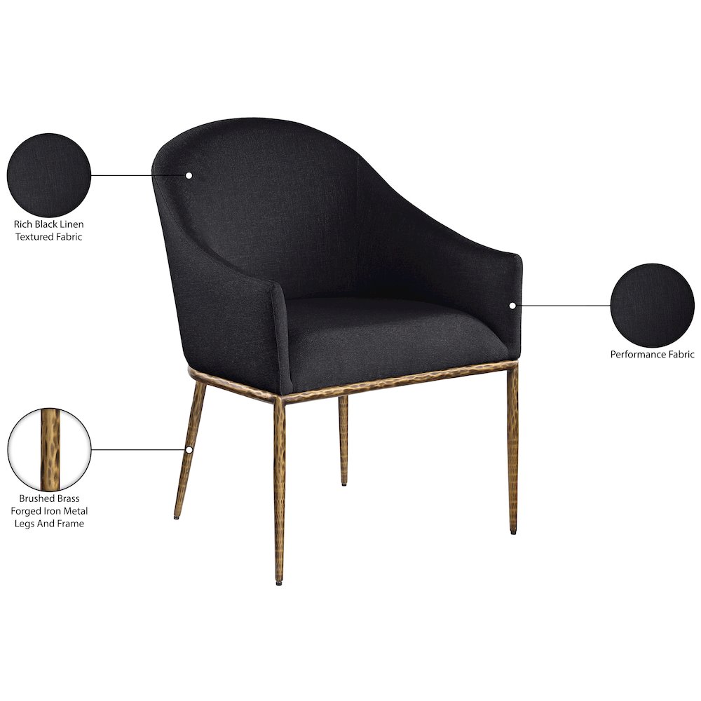 Ferro Black Linen Textured Performance Fabric Upholstered Dining Arm Chair