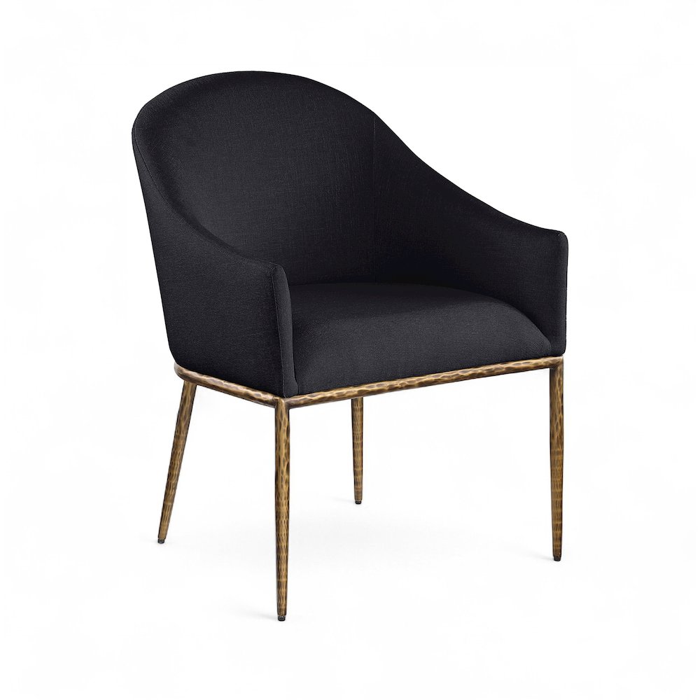 Ferro Black Linen Textured Performance Fabric Upholstered Dining Arm Chair