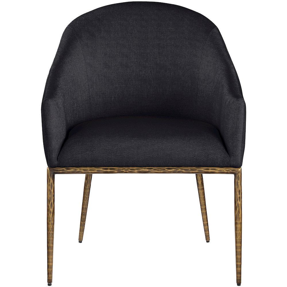 Ferro Black Linen Textured Performance Fabric Upholstered Dining Arm Chair
