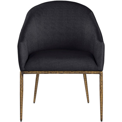 Ferro Black Linen Textured Performance Fabric Upholstered Dining Arm Chair