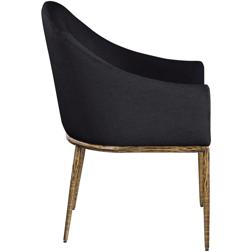 Ferro Black Linen Textured Performance Fabric Upholstered Dining Arm Chair