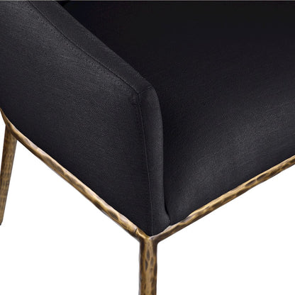 Ferro Black Linen Textured Performance Fabric Upholstered Dining Arm Chair