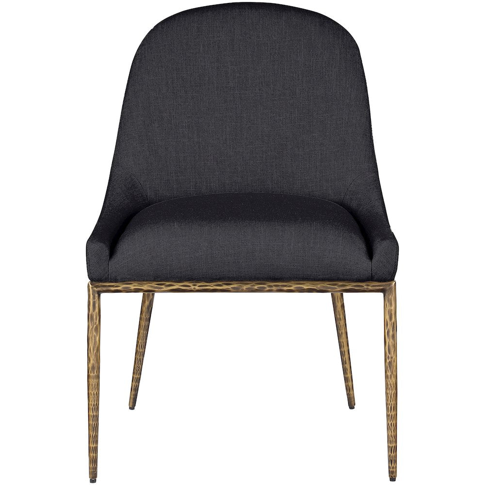 Ferro Black Linen Textured Performance Fabric Upholstered Dining Side Chair