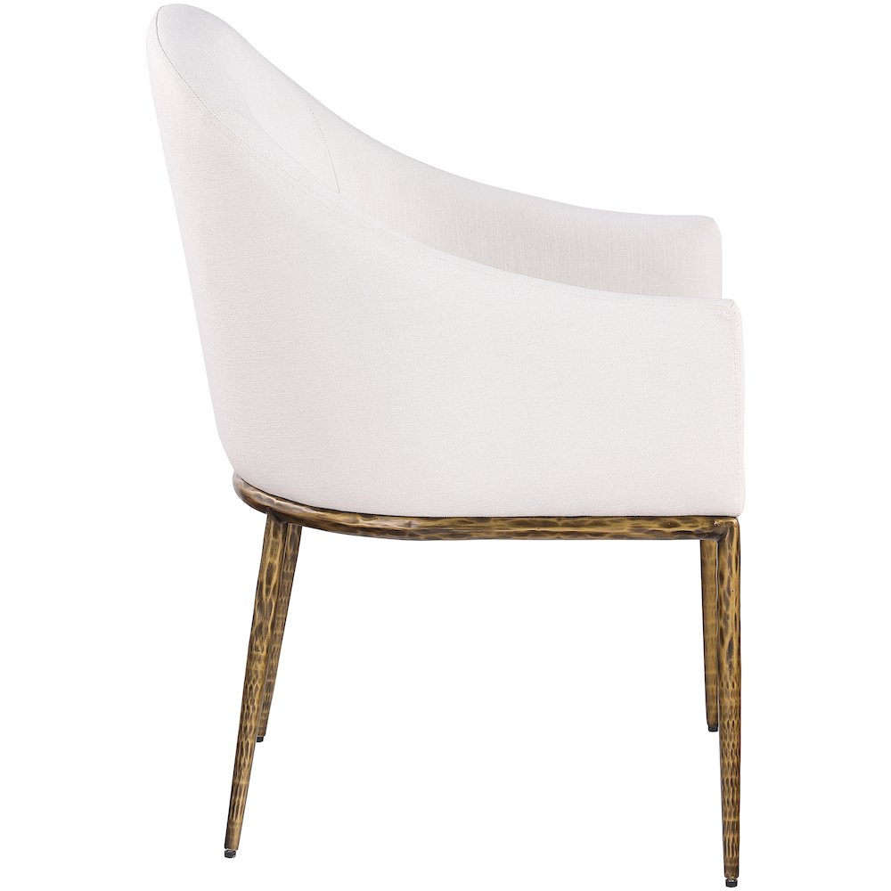 Ferro Cream Linen Textured Performance Fabric Upholstered Dining Arm Chair