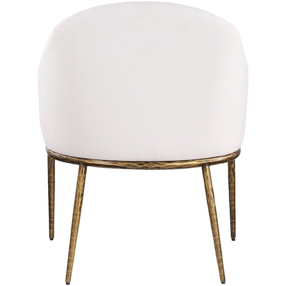 Ferro Cream Linen Textured Performance Fabric Upholstered Dining Arm Chair