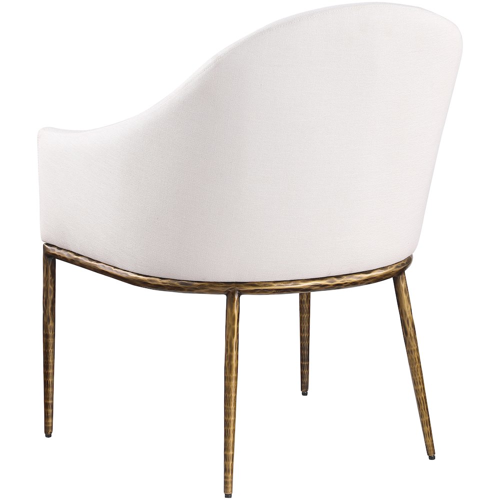 Ferro Cream Linen Textured Performance Fabric Upholstered Dining Arm Chair