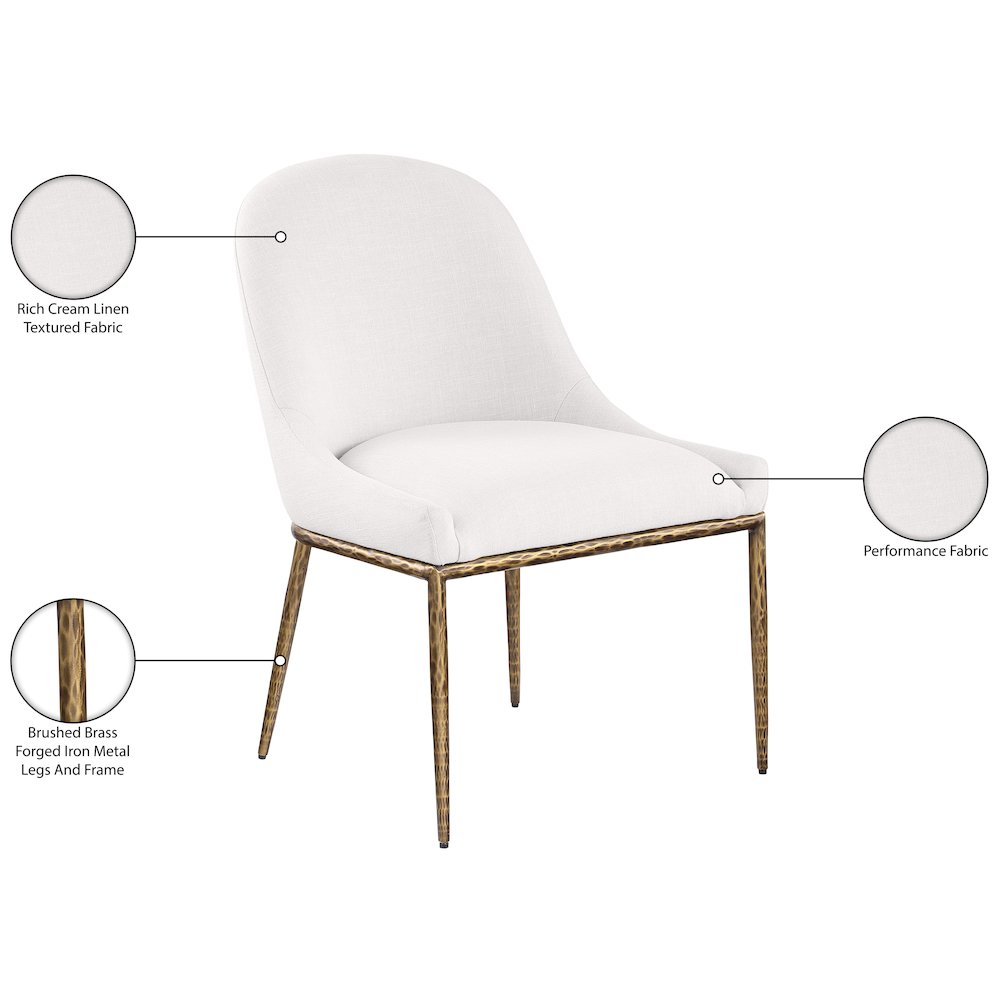 Ferro Cream Linen Textured Performance Fabric Upholstered Dining Side Chair