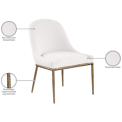 Ferro Cream Linen Textured Performance Fabric Upholstered Dining Side Chair