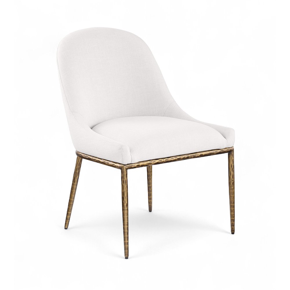 Ferro Cream Linen Textured Performance Fabric Upholstered Dining Side Chair