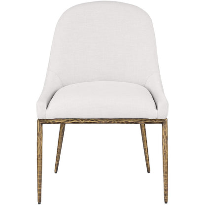 Ferro Cream Linen Textured Performance Fabric Upholstered Dining Side Chair