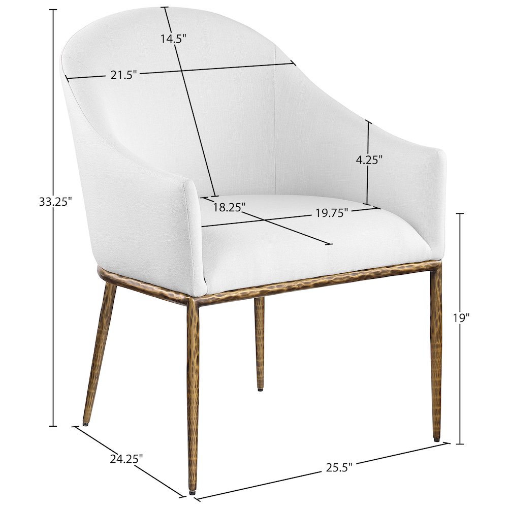 Ferro White Linen Textured Performance Fabric Upholstered Dining Arm Chair