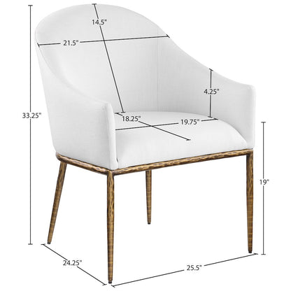 Ferro White Linen Textured Performance Fabric Upholstered Dining Arm Chair