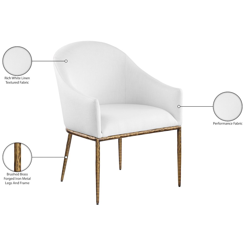 Ferro White Linen Textured Performance Fabric Upholstered Dining Arm Chair