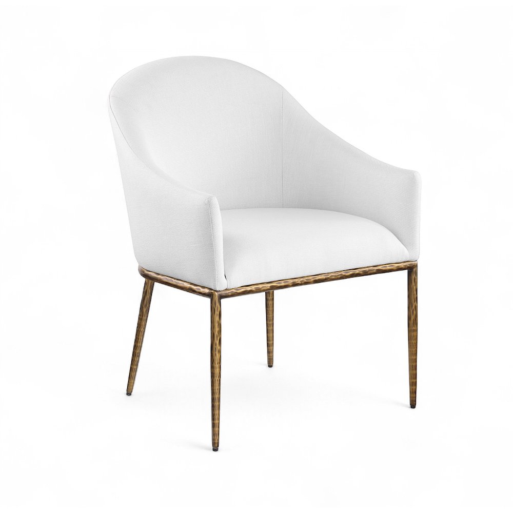 Ferro White Linen Textured Performance Fabric Upholstered Dining Arm Chair