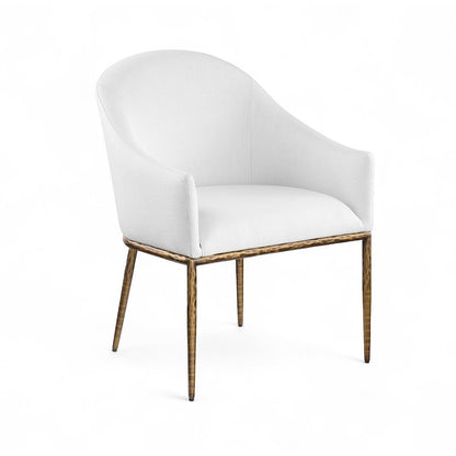 Ferro White Linen Textured Performance Fabric Upholstered Dining Arm Chair