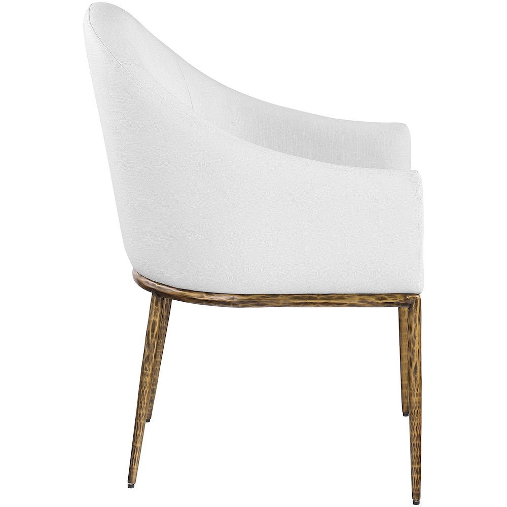 Ferro White Linen Textured Performance Fabric Upholstered Dining Arm Chair