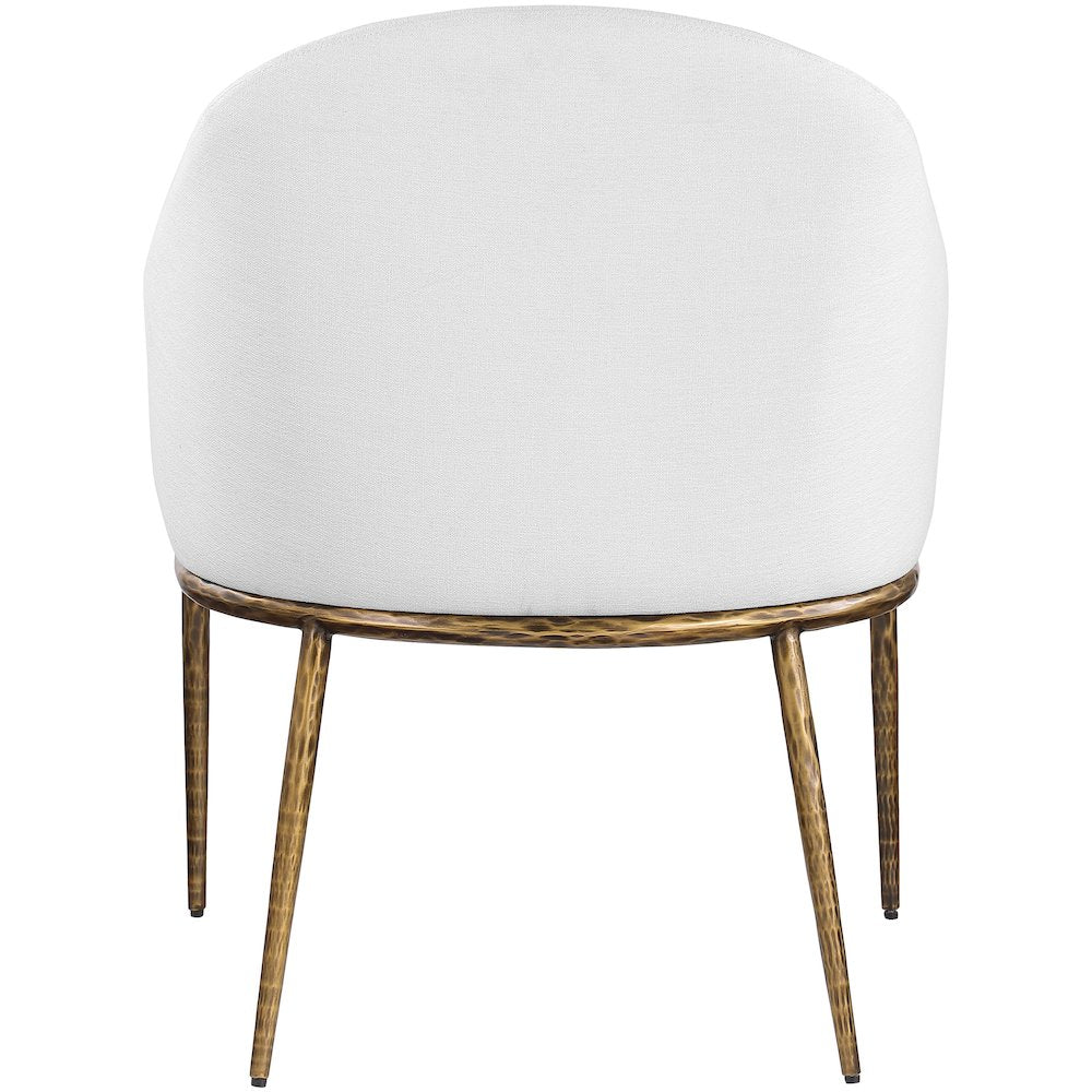 Ferro White Linen Textured Performance Fabric Upholstered Dining Arm Chair