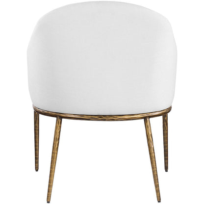 Ferro White Linen Textured Performance Fabric Upholstered Dining Arm Chair