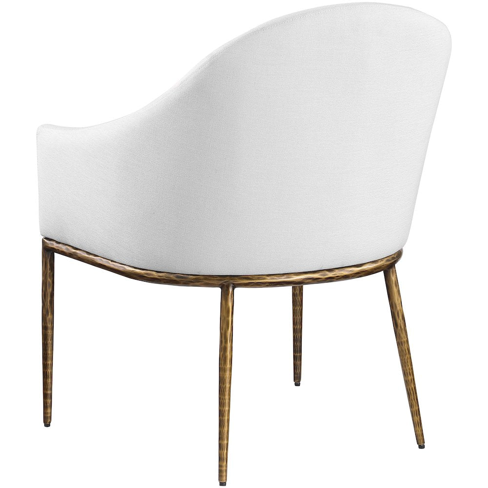 Ferro White Linen Textured Performance Fabric Upholstered Dining Arm Chair