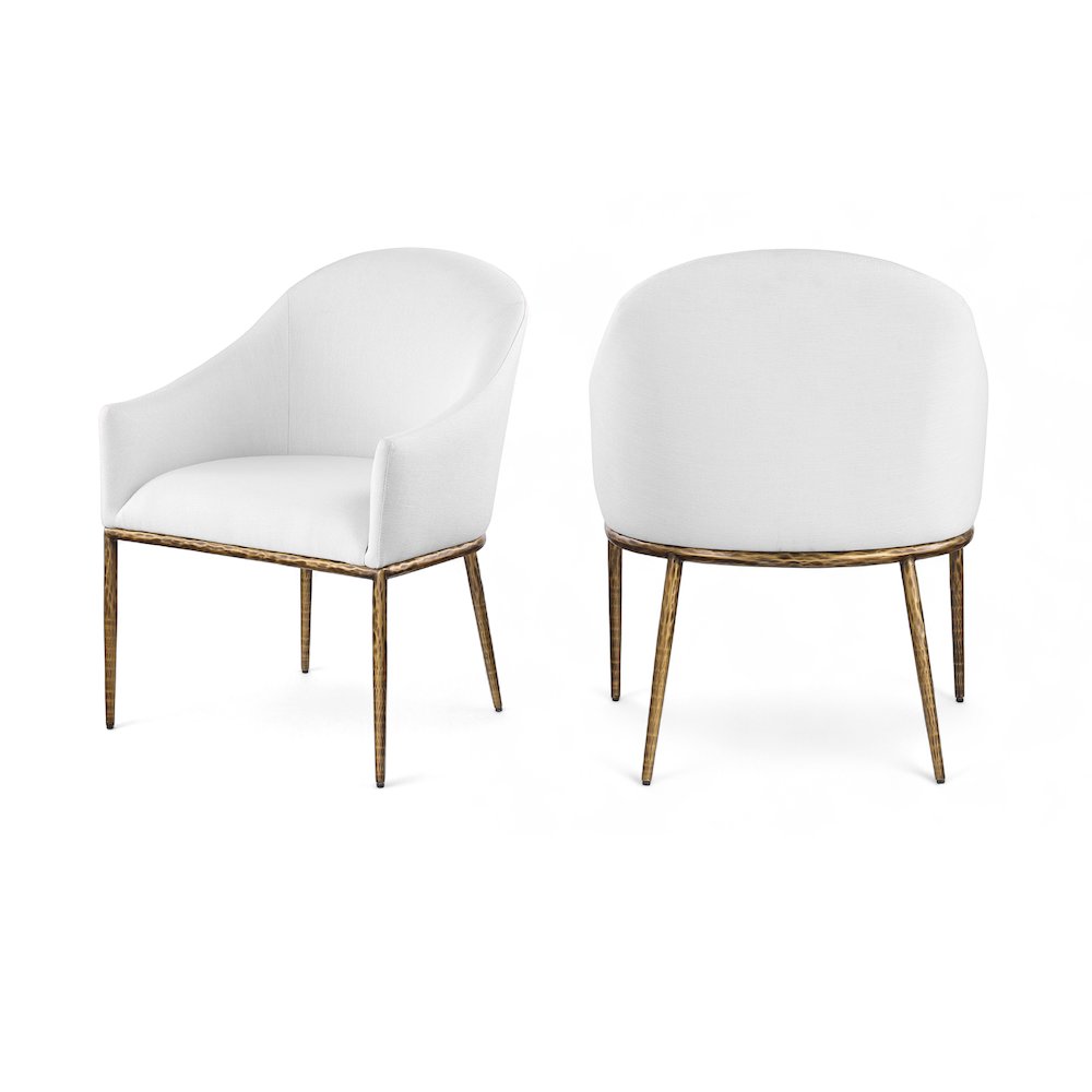 Ferro White Linen Textured Performance Fabric Upholstered Dining Arm Chair