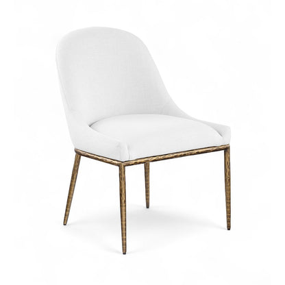 Ferro White Linen Textured Performance Fabric Upholstered Dining Side Chair
