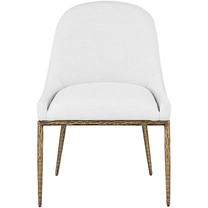 Ferro White Linen Textured Performance Fabric Upholstered Dining Side Chair