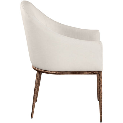 Ferro Beige Linen Textured Performance Fabric Upholstered Dining Arm Chair