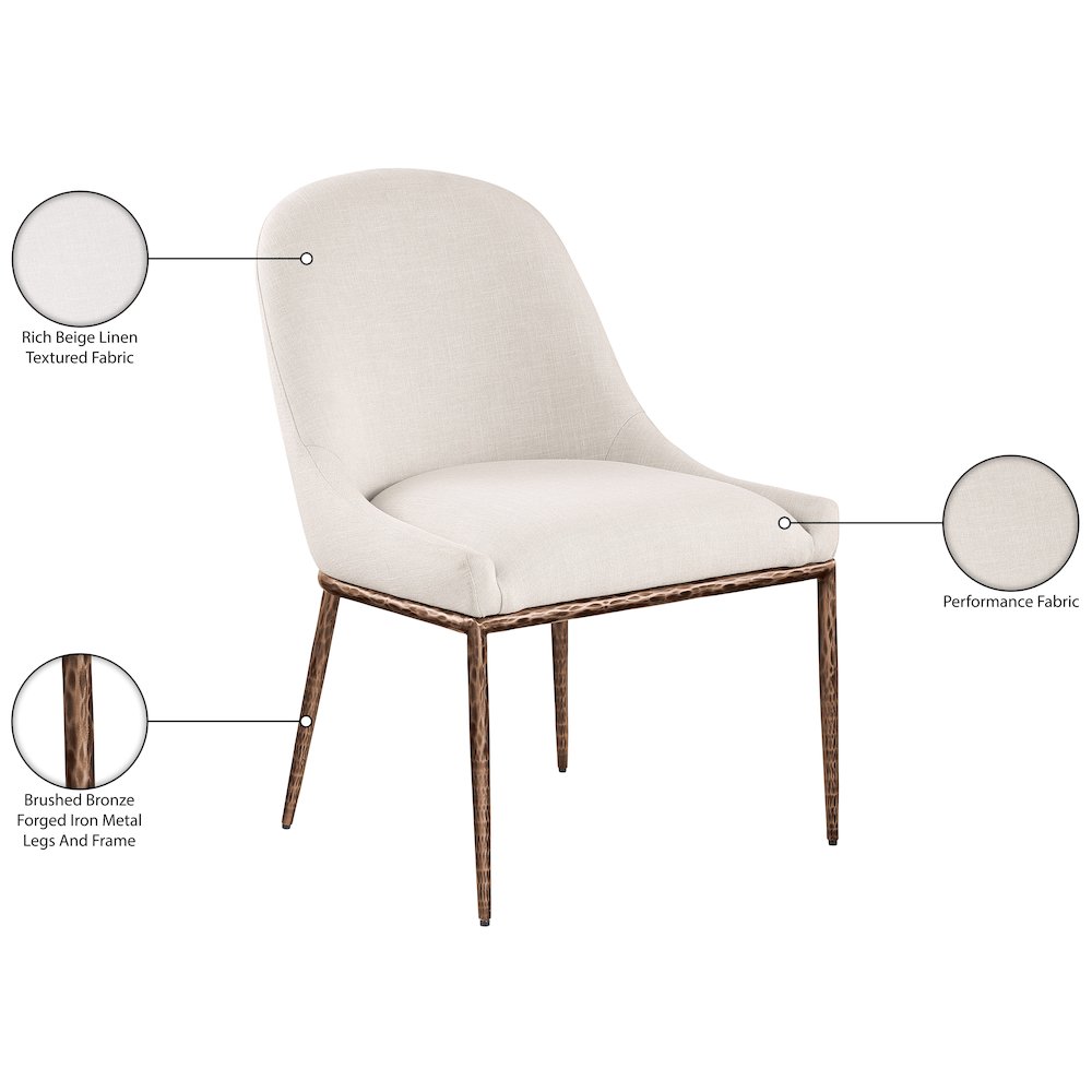 Ferro Beige Linen Textured Performance Fabric Upholstered Dining Side Chair