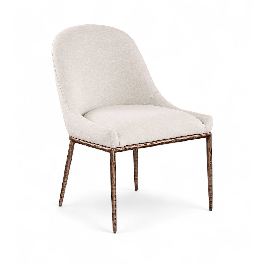 Ferro Beige Linen Textured Performance Fabric Upholstered Dining Side Chair