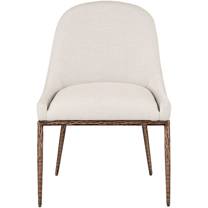Ferro Beige Linen Textured Performance Fabric Upholstered Dining Side Chair