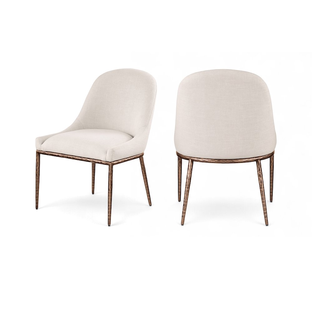 Ferro Beige Linen Textured Performance Fabric Upholstered Dining Side Chair