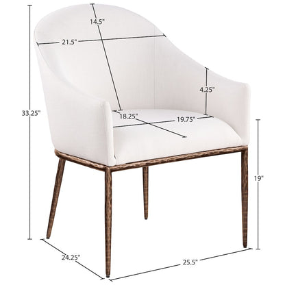 Ferro Cream Linen Textured Performance Fabric Upholstered Dining Arm Chair