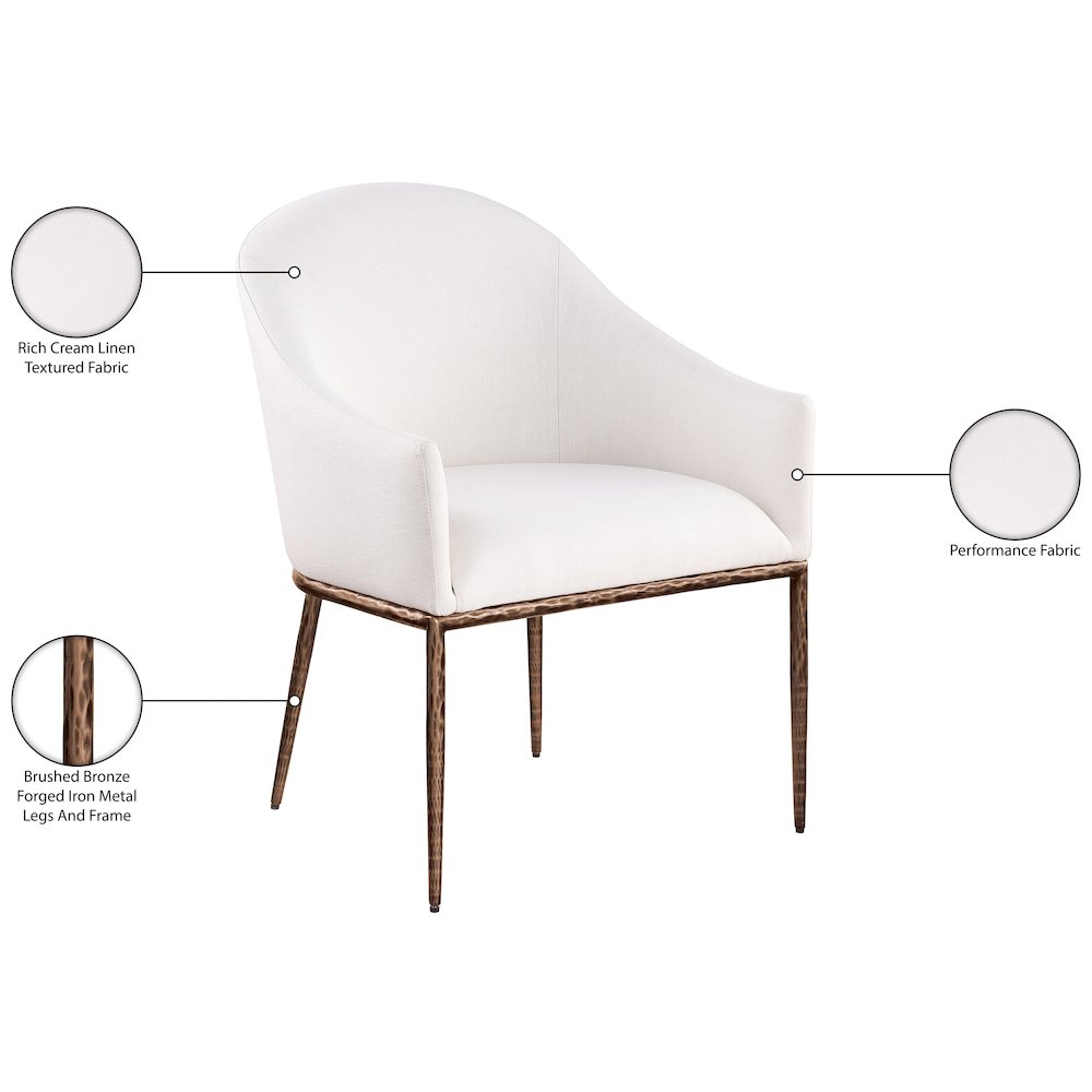 Ferro Cream Linen Textured Performance Fabric Upholstered Dining Arm Chair