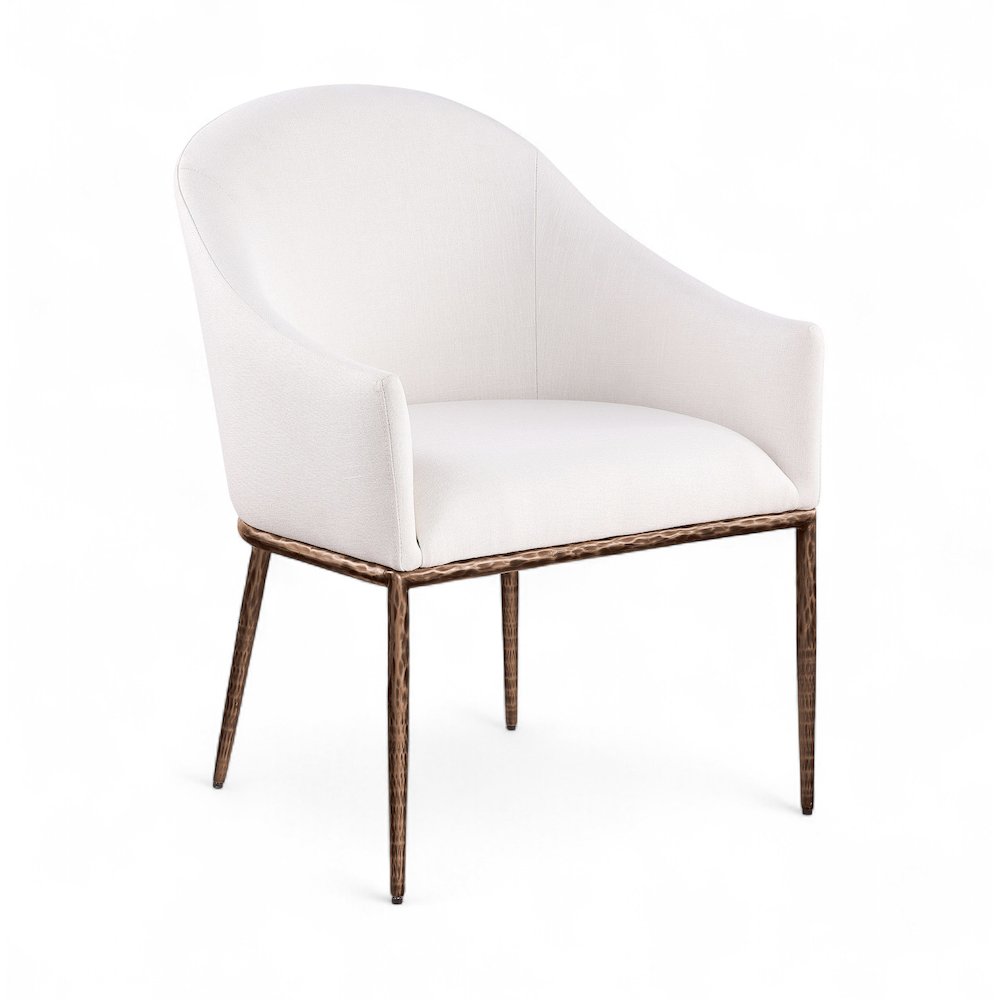 Ferro Cream Linen Textured Performance Fabric Upholstered Dining Arm Chair