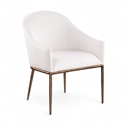 Ferro Cream Linen Textured Performance Fabric Upholstered Dining Arm Chair