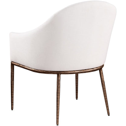 Ferro Cream Linen Textured Performance Fabric Upholstered Dining Arm Chair