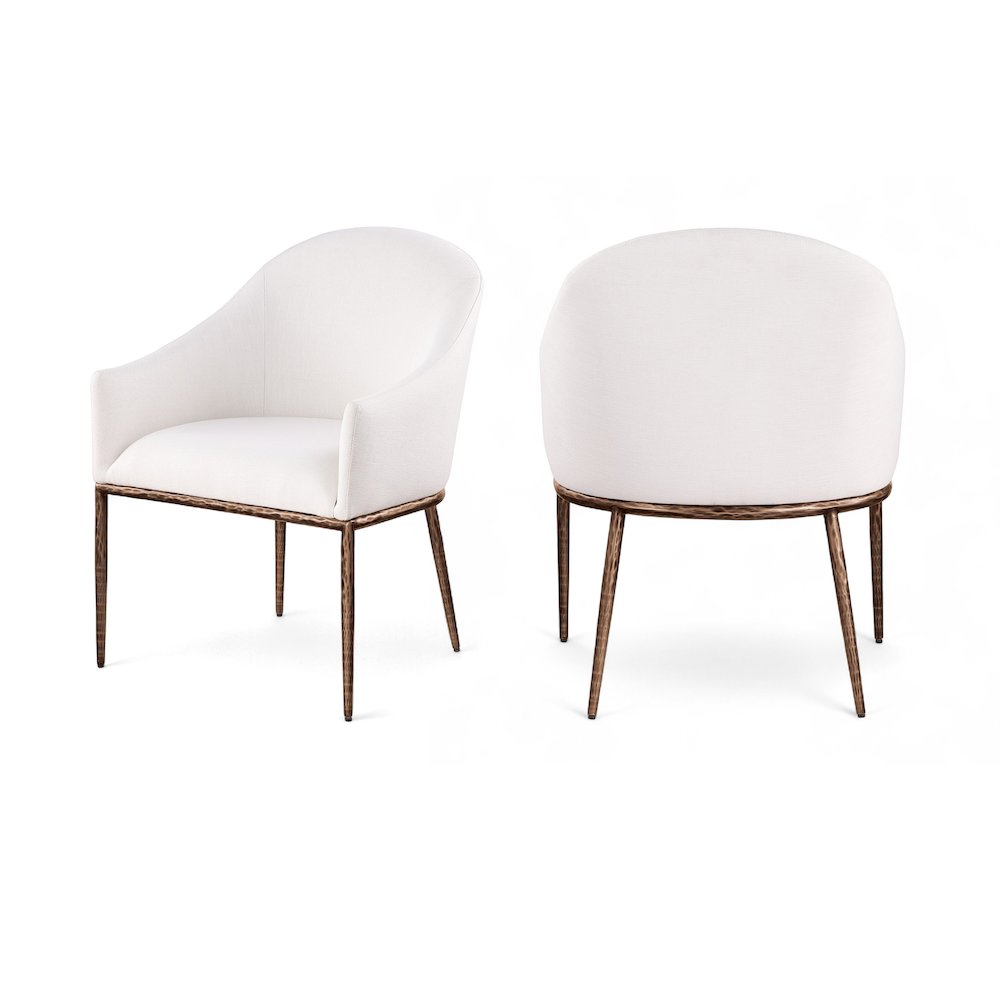 Ferro Cream Linen Textured Performance Fabric Upholstered Dining Arm Chair