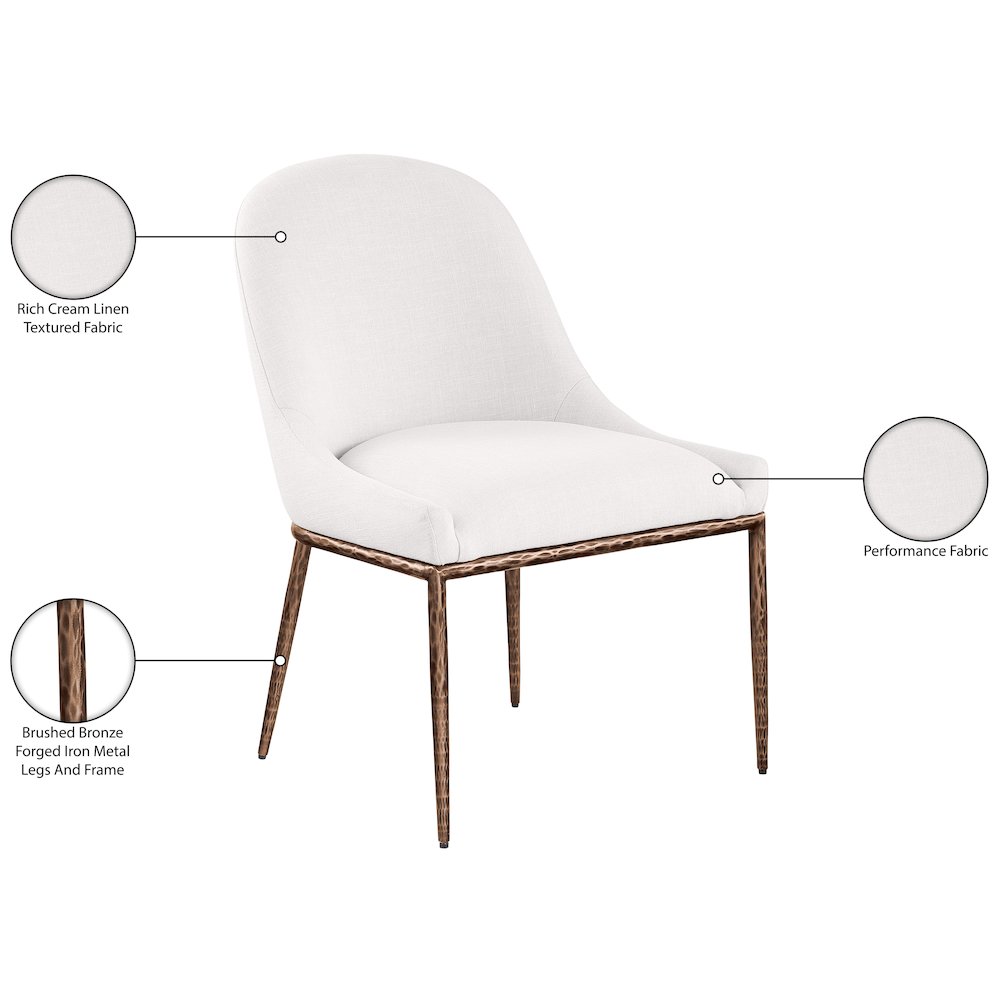 Ferro Cream Linen Textured Performance Fabric Upholstered Dining Side Chair