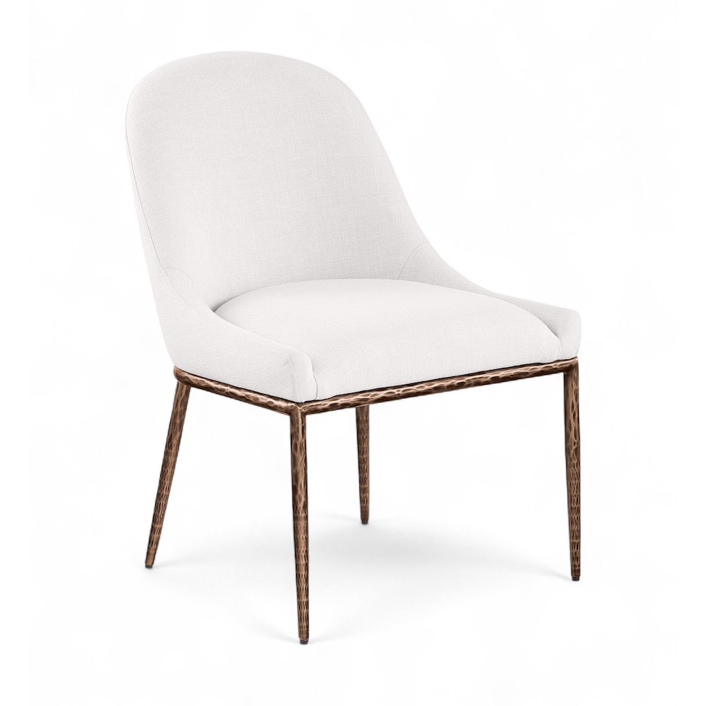 Ferro Cream Linen Textured Performance Fabric Upholstered Dining Side Chair