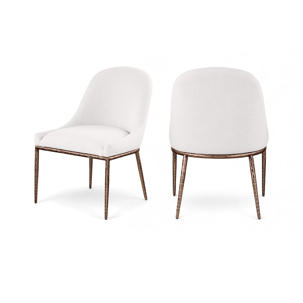 Ferro Cream Linen Textured Performance Fabric Upholstered Dining Side Chair