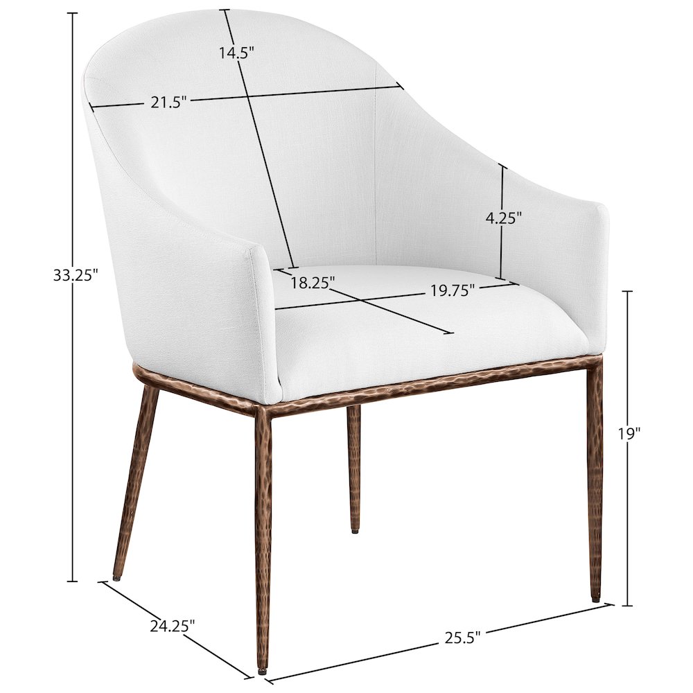 Ferro White Linen Textured Performance Fabric Upholstered Dining Arm Chair