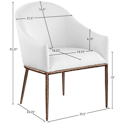 Ferro White Linen Textured Performance Fabric Upholstered Dining Arm Chair