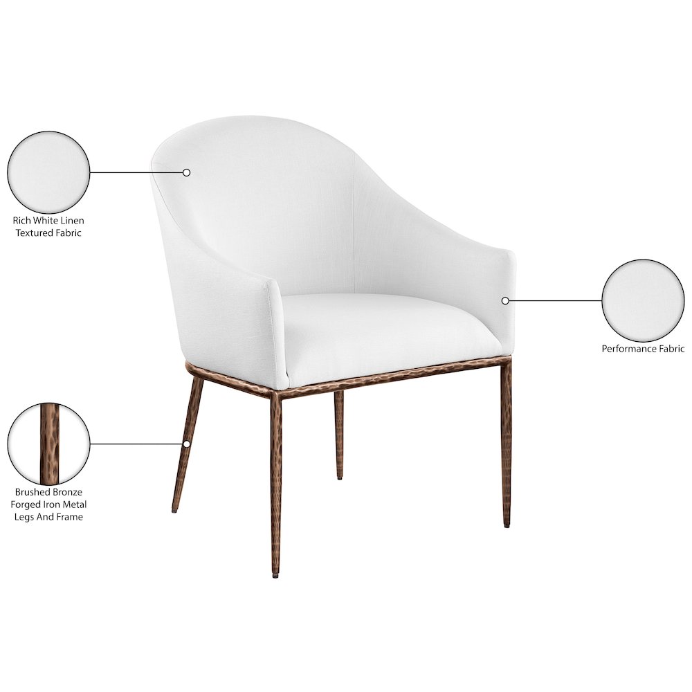 Ferro White Linen Textured Performance Fabric Upholstered Dining Arm Chair