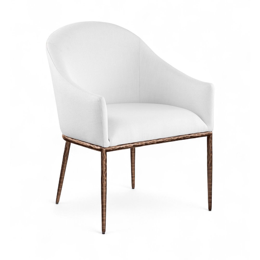 Ferro White Linen Textured Performance Fabric Upholstered Dining Arm Chair