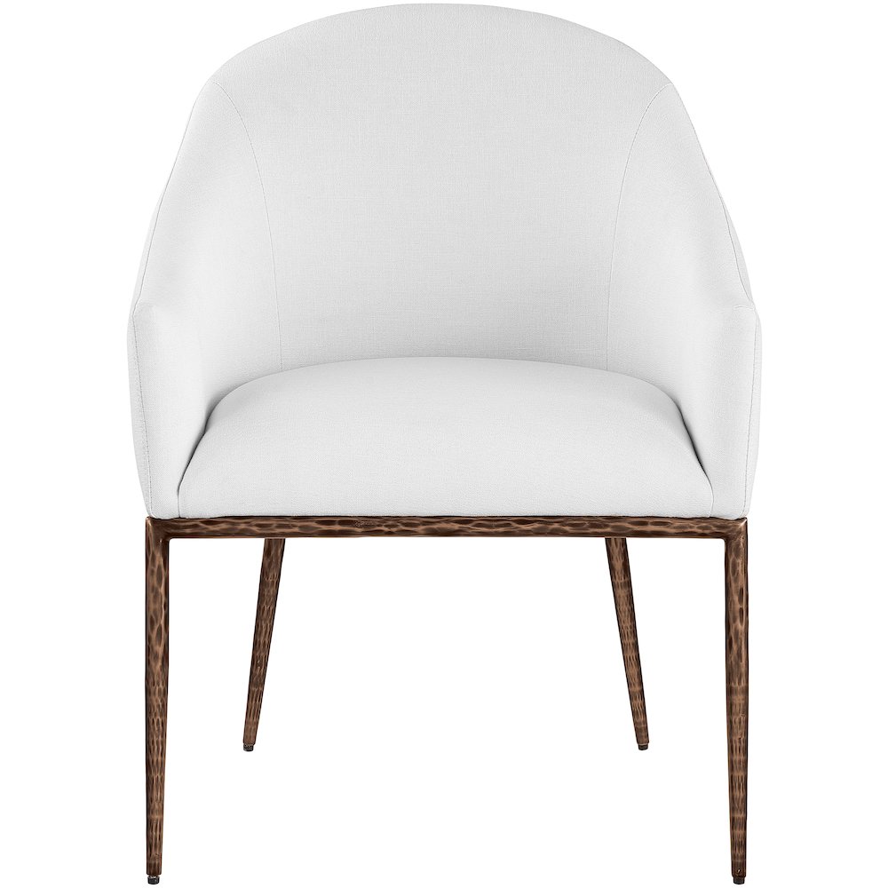 Ferro White Linen Textured Performance Fabric Upholstered Dining Arm Chair