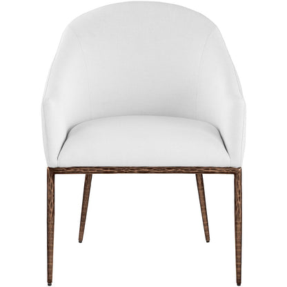 Ferro White Linen Textured Performance Fabric Upholstered Dining Arm Chair