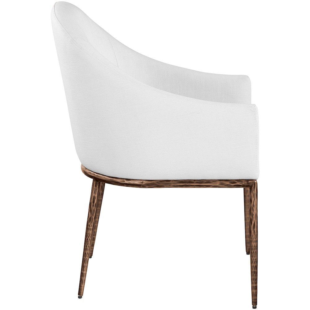 Ferro White Linen Textured Performance Fabric Upholstered Dining Arm Chair