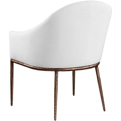 Ferro White Linen Textured Performance Fabric Upholstered Dining Arm Chair
