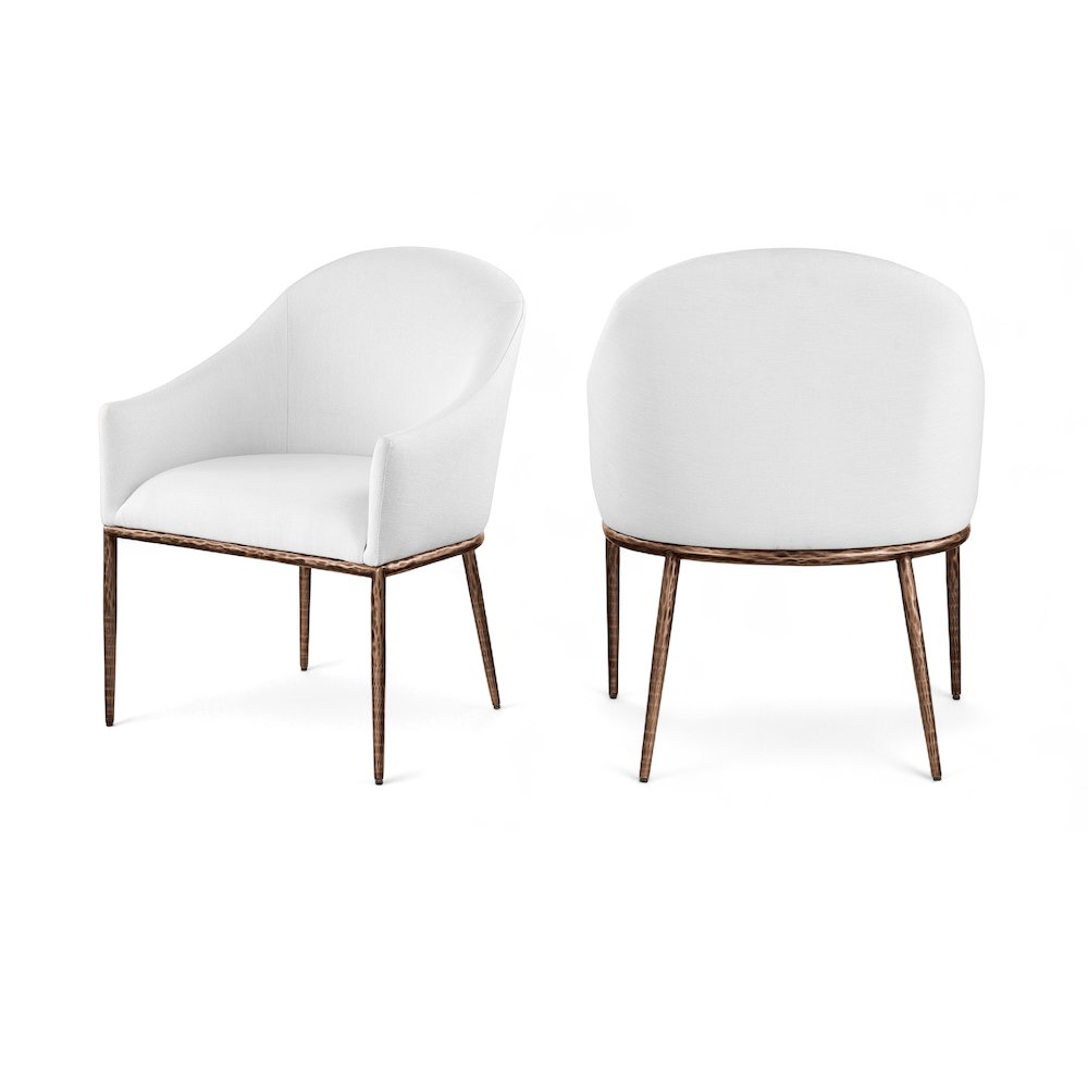 Ferro White Linen Textured Performance Fabric Upholstered Dining Arm Chair
